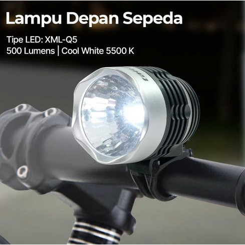 Lampu Depan Sepeda Handlebar Stang MTB Roadbike Gunung LED CREE XML-Q5 Putih Anti Air Baterai Awet
