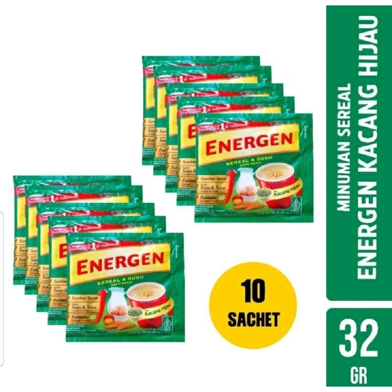 

Energen Kacanh Hijau | Minuman Sereal Rasa Kacang Hijau | 1 Renceng 10 Sachet