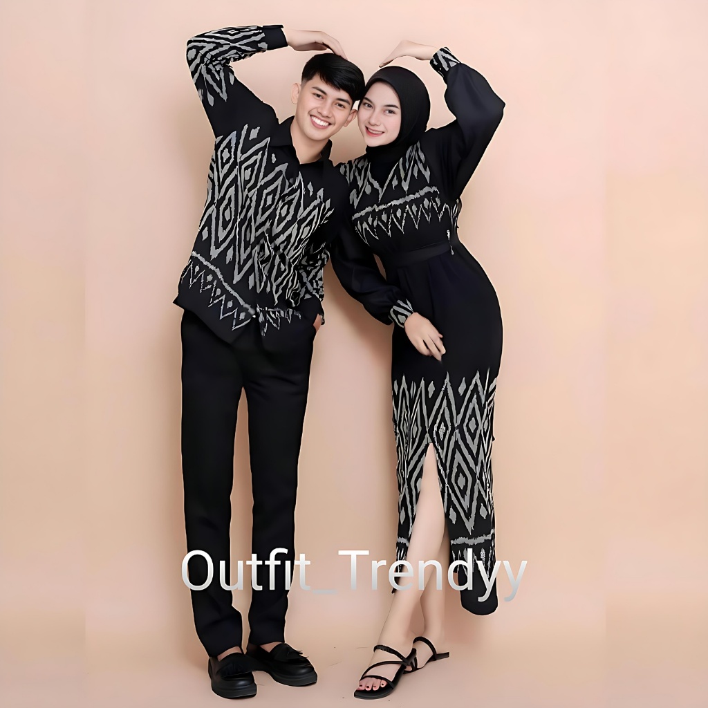 BAJU COUPLE TENUN - DRESS KARTINI HITAM PIRAMID - COUPLE TENUN KONDANGAN - BAJU KONDANGAN TERBARU