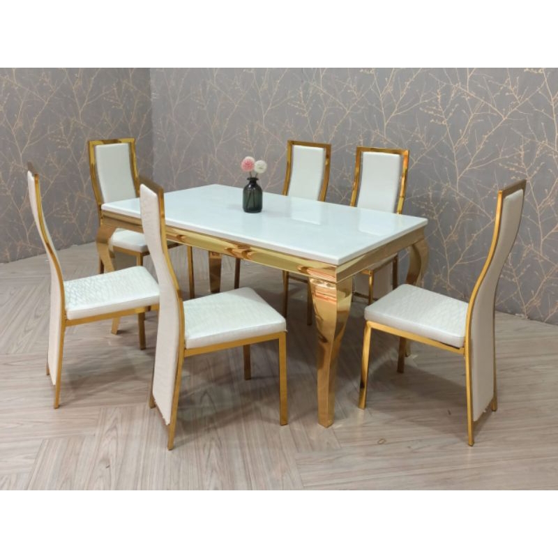 Meja Makan Marmer Import 6kursi