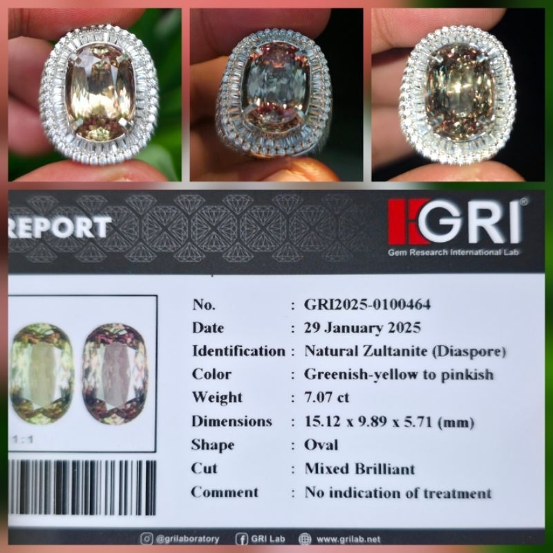 Batu Natural HQ Color Change Zultanite Diaspore Eye Clean Memo 7.07 crt