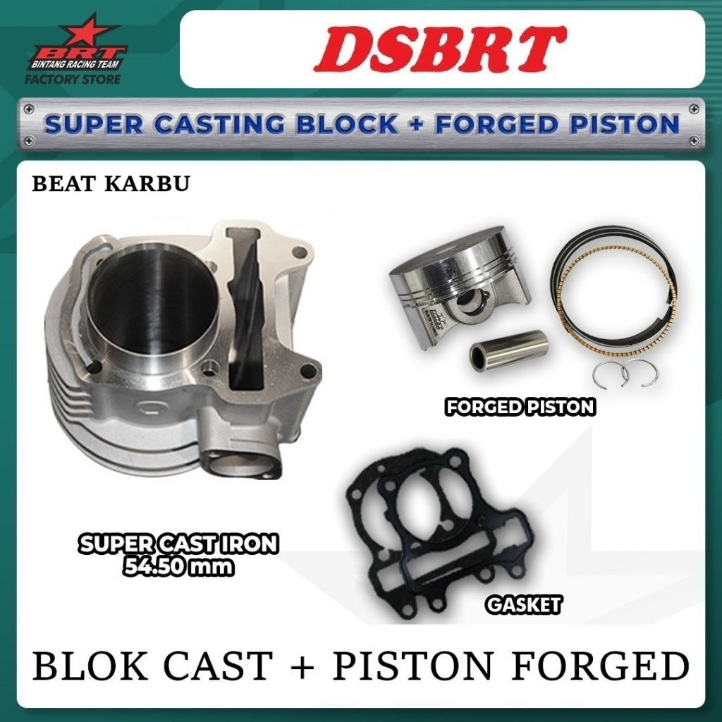 Blok BRT BEAT KARBU Piston FORGED 54.50 Bore Up Beat Scoopy Spacy Karburator 130cc