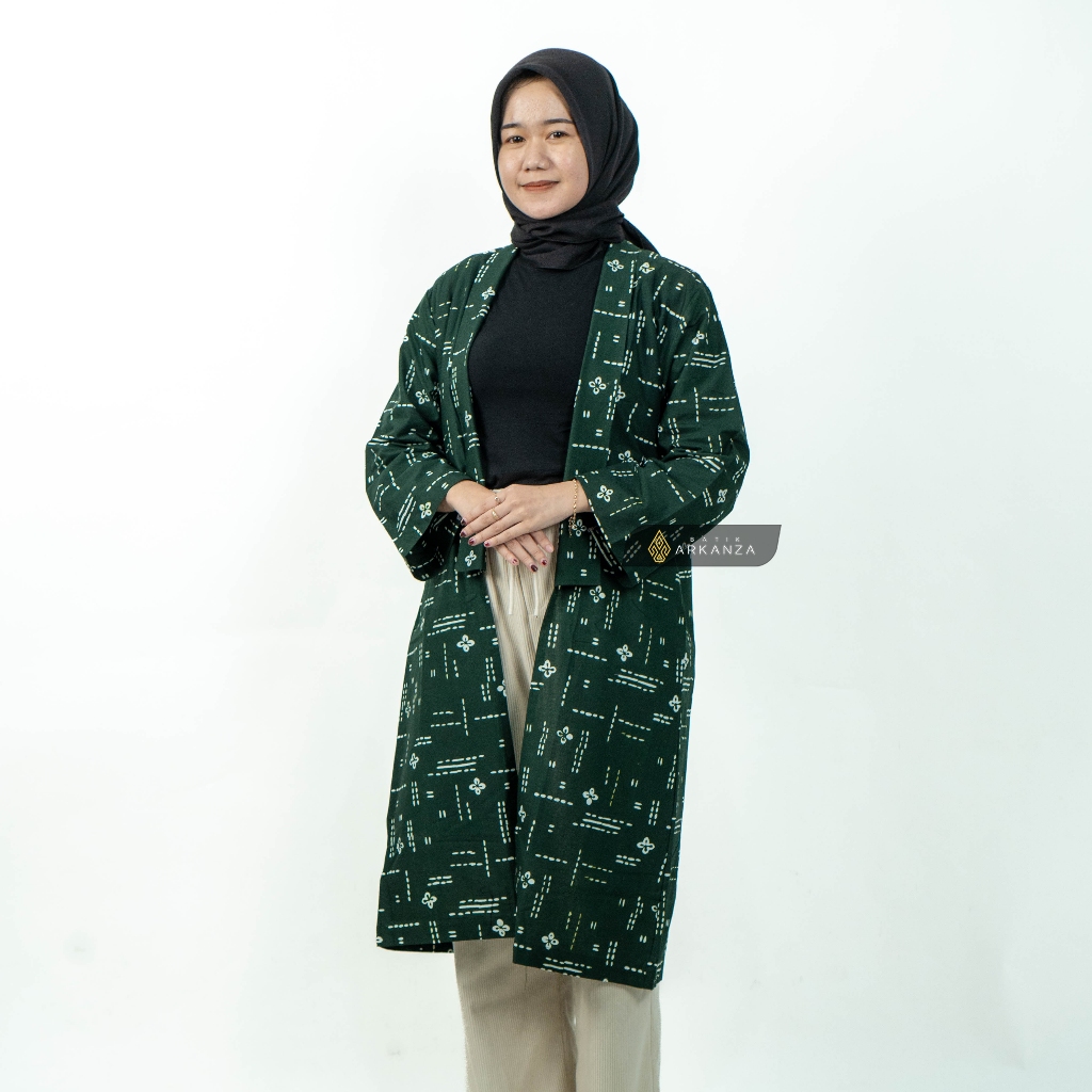 Outer Batik Arkanza Motif Melati Hijau All Size Premium