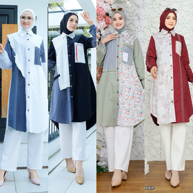 LONG TUNIK KATUN JEPANG KOMBINASI LONG TUNIK GIHAZA EBEST