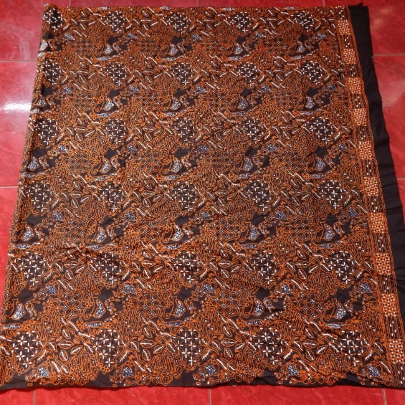 [Pre Order 17 Hari] Ukuran 2,2 meter Kain Batik Cap Kombinasi Tulis Asli Hitam Sogan Motif Peta Indo