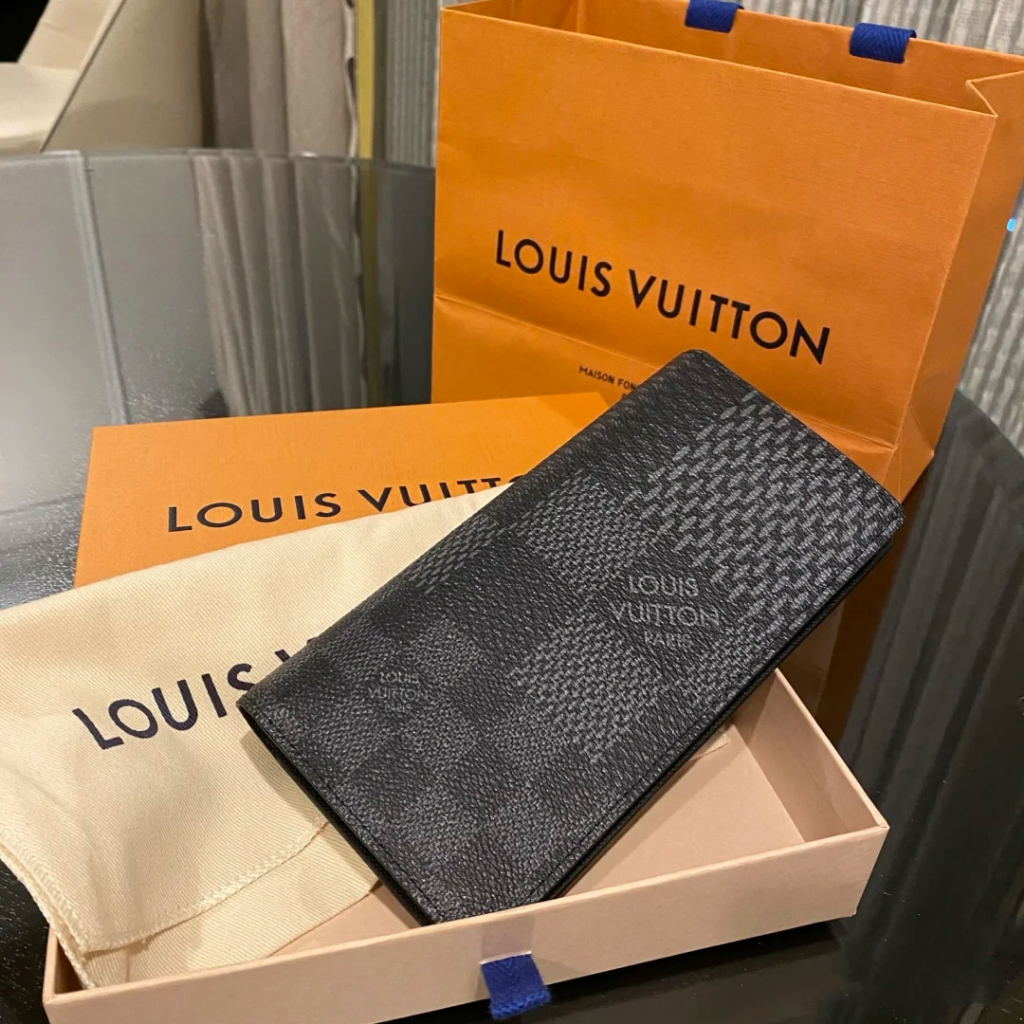 ［ Produk asli Perancis］N60432  LV Brazza Wallet,Dompet Kotak-kotak Hitam,Dompet Pria