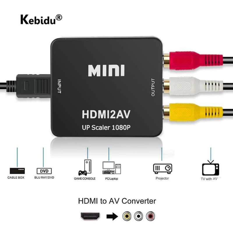 Konverter HDMI to RCA, Adaptor HDMI to AV RCA 1080 VGA new. konektor sambungan HDMI to RCA layar ata