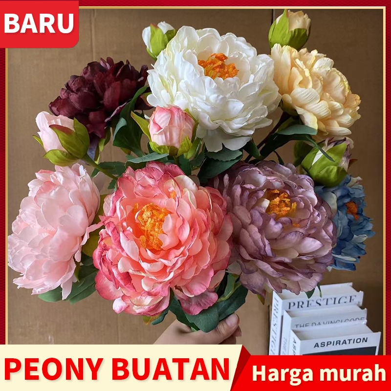 48CM Bunga Palsu Peony / Bunga Plastik Peony Premium
