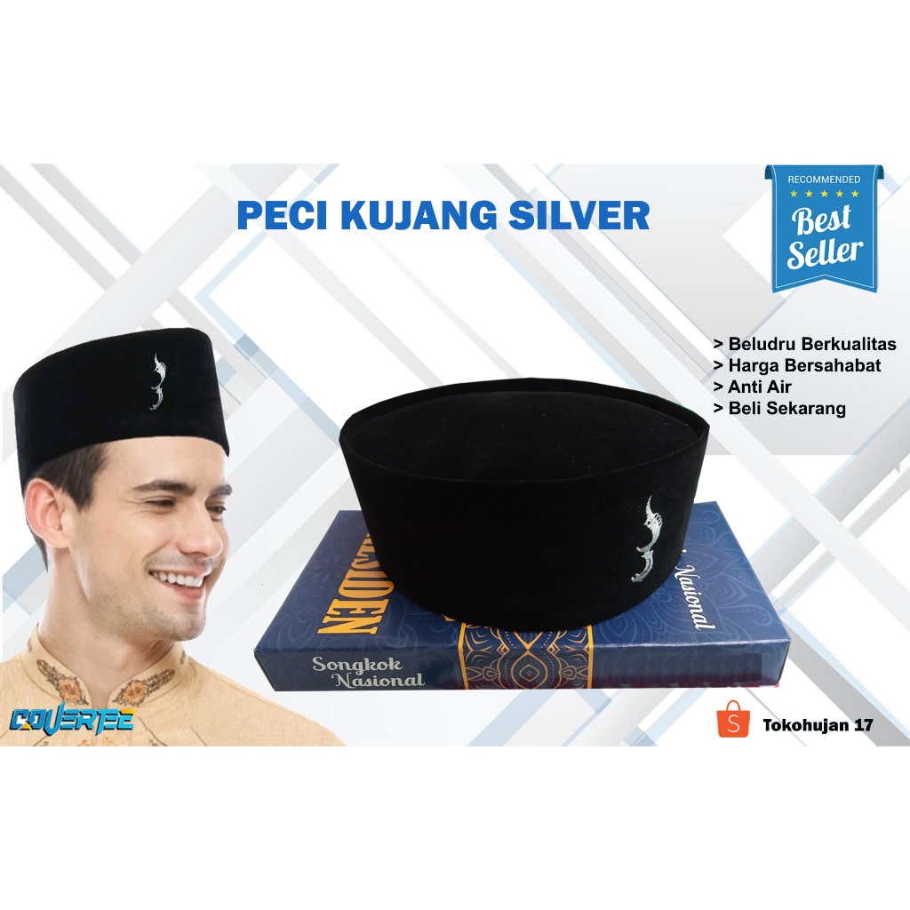 SONGKOK KUJANG SILVER / PECI MOTIF ADAT KHAS JAWA BARAT ANAK DEWASA TERLENGKAP