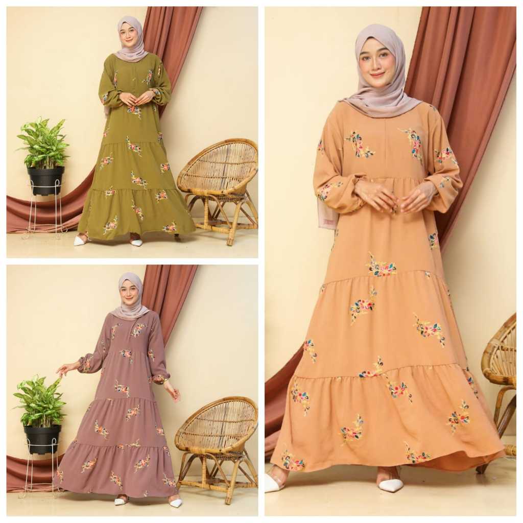 Nabilla_batik. Gamis Crinkle Pom Pom, Busui friendly dan model terbaru
