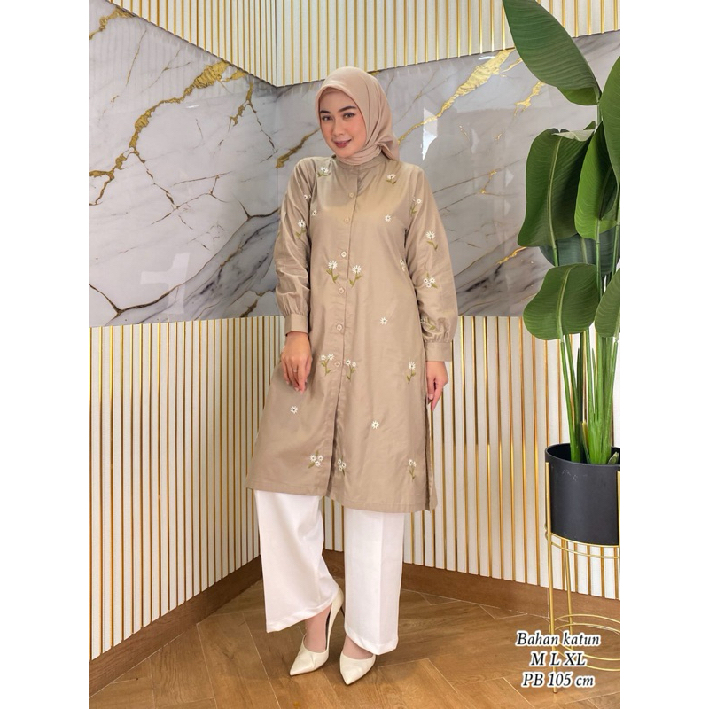 COD LONG TUNIK BORDIR BUNGA BAHAN KATUN//LONG TUNIK BORDIR TERKINI//TUNIK BORDIR KECIL TERBARU