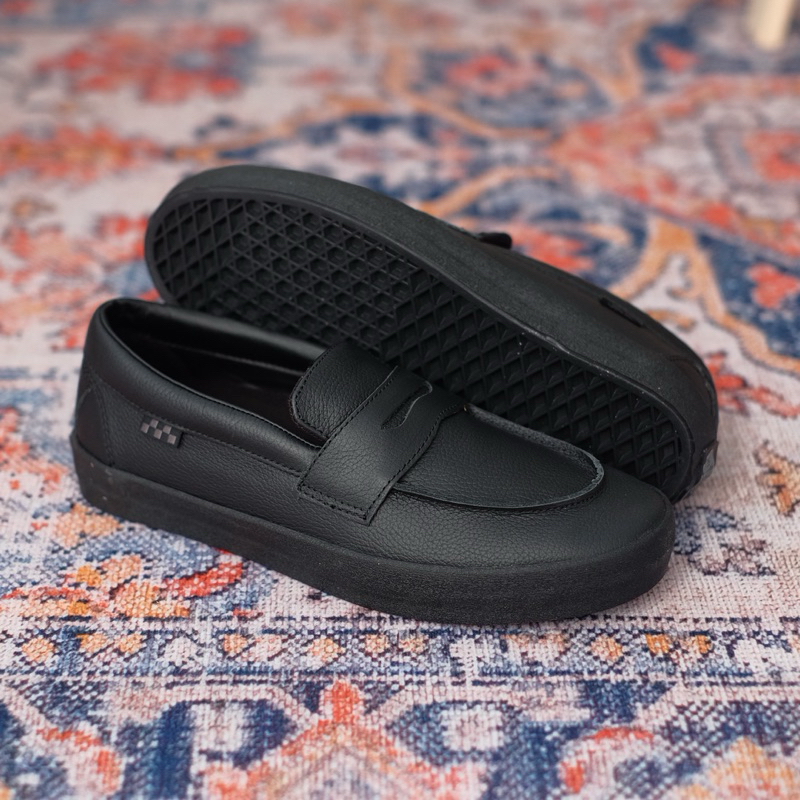 Vans Slip On Skate Loafer Leather Black 100% ORIGINAL RESMI