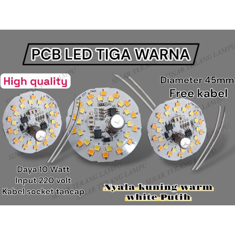 PCB LAMPU LED 3 WARNA MODUL LAMPU TRICOLOR MATA LED KUNING PUTIH WARM WHITE