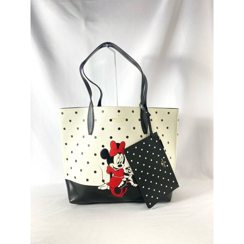 ks other disney x minnie large tote reversible polka white black