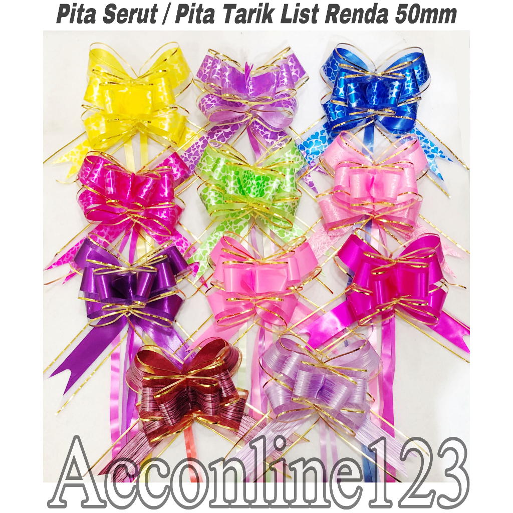 

Pita Tarik 50mm List Renda Emas / Pita Serut Besar Hiasan Parcel Souvenir Per 1 Bungkus Isi 10pcs