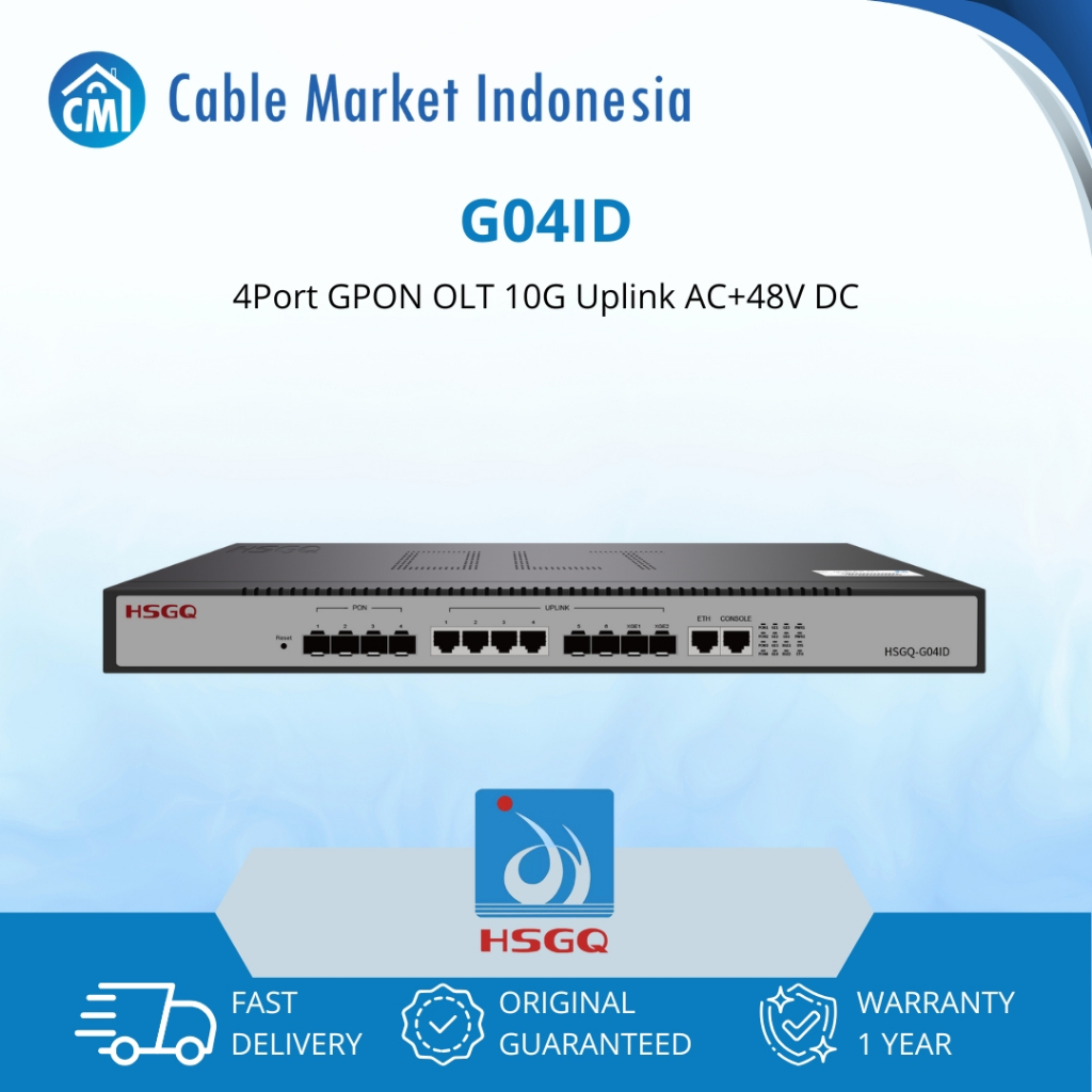 OLT GPON HSGQ-G04ID – 4 Port GPON | 4GE | 2 SFP | 2 SFP+ | 1U 19inch – Fiber Optik Internet