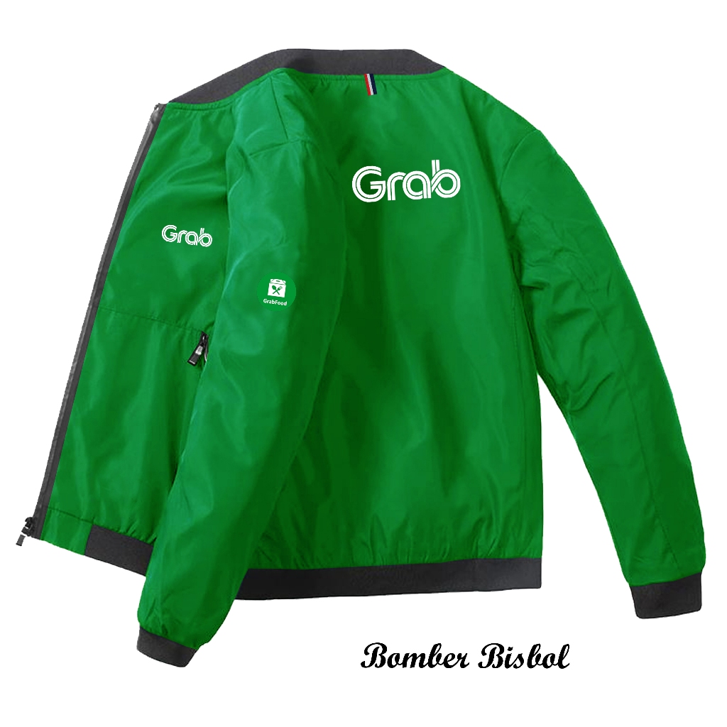 big sale jaket bisbol distro grab grabbike grabfood original jaket taslan kasual grab grabbike water