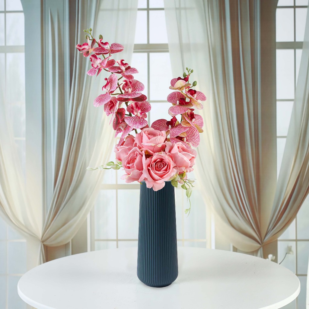 Buket Jumbo 9 Kuntum  Large Orchid Bunga Anggrek Latex +MAWAR DIAMOND k5 Premium Artificial Flower A