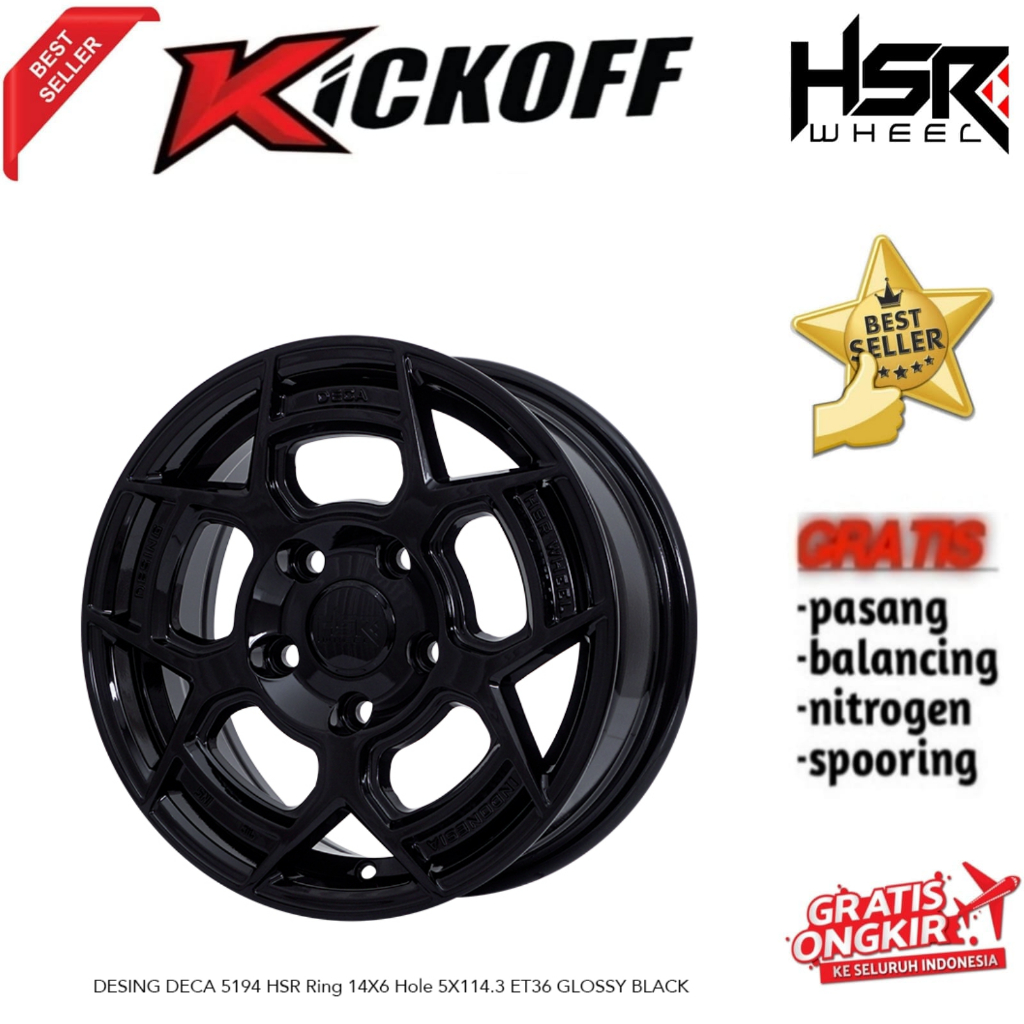 Velg Racing Lubang 5 Merk HSR Tipe Desing Deca R14 untuk Mobil Carry Tayo Grandmax Luxio Apv