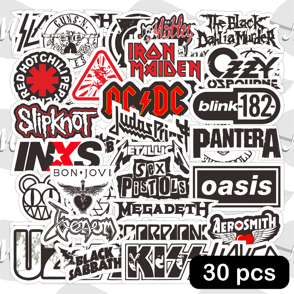 

(30 pcs) Stiker Band Rock 2 | sticker black n white punk music metal helm pack motor laptop hp