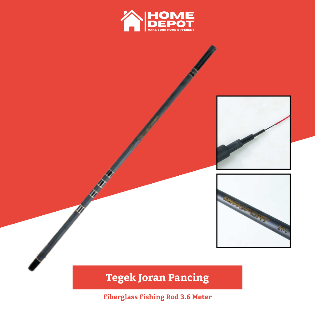 Tegek Joran Pancing Fiberglass Fishing Rod 3.6 Meter