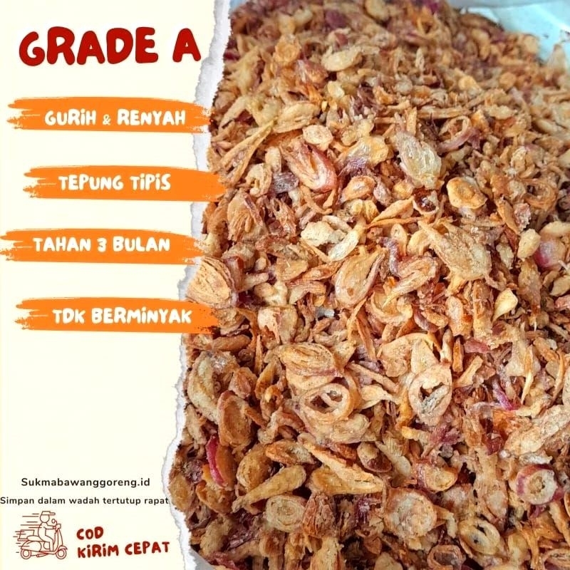 

1kg Bawang Goreng Grade A Asli Brebes 1kg Brambang Goreng Asli Brebes Grade A Berkualitas Renyah Tanpa Campuran Ubi
