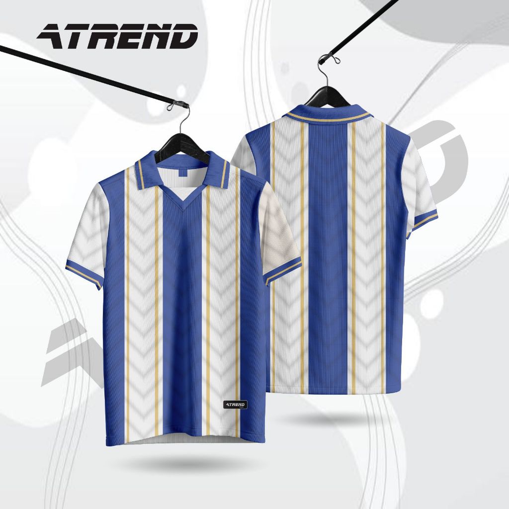ATREND AT008 BAJU JERSEY RETRO / BIRU PUTIH / JERSEY VINTAGE / BOLA / JERSEY BOLA / BAJU SEHARI HARI