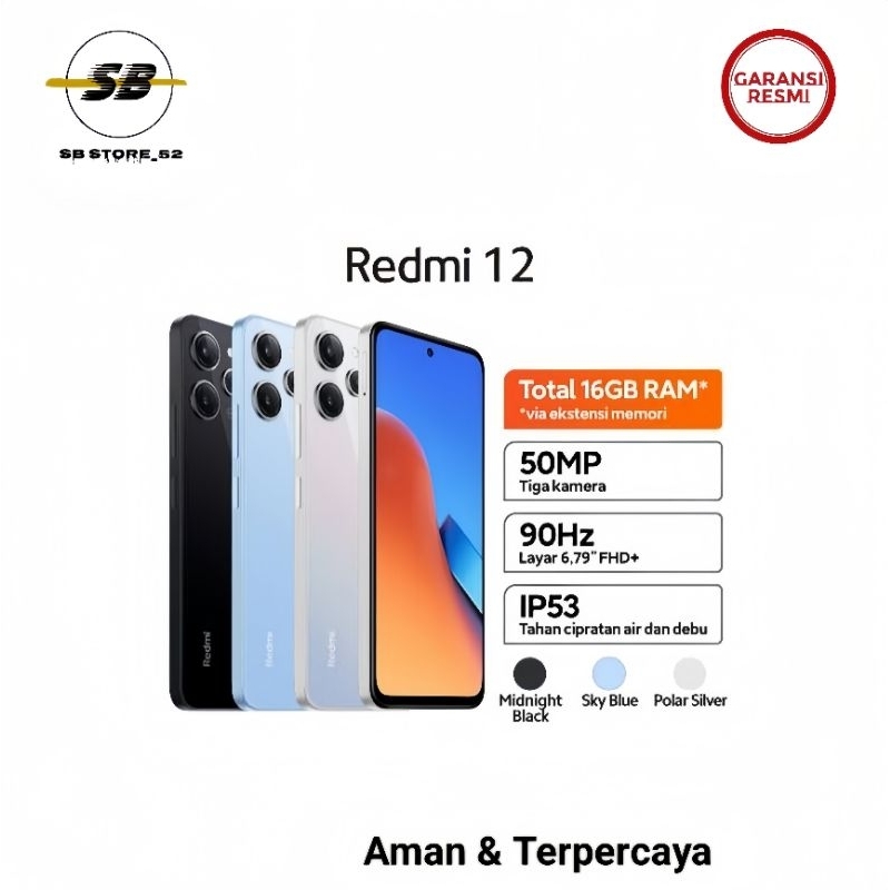 HP XIAOMI REDMI 12 8/128 GB - REDMI 12 RAM 8GB ROM 128GB GARANSI RESMI