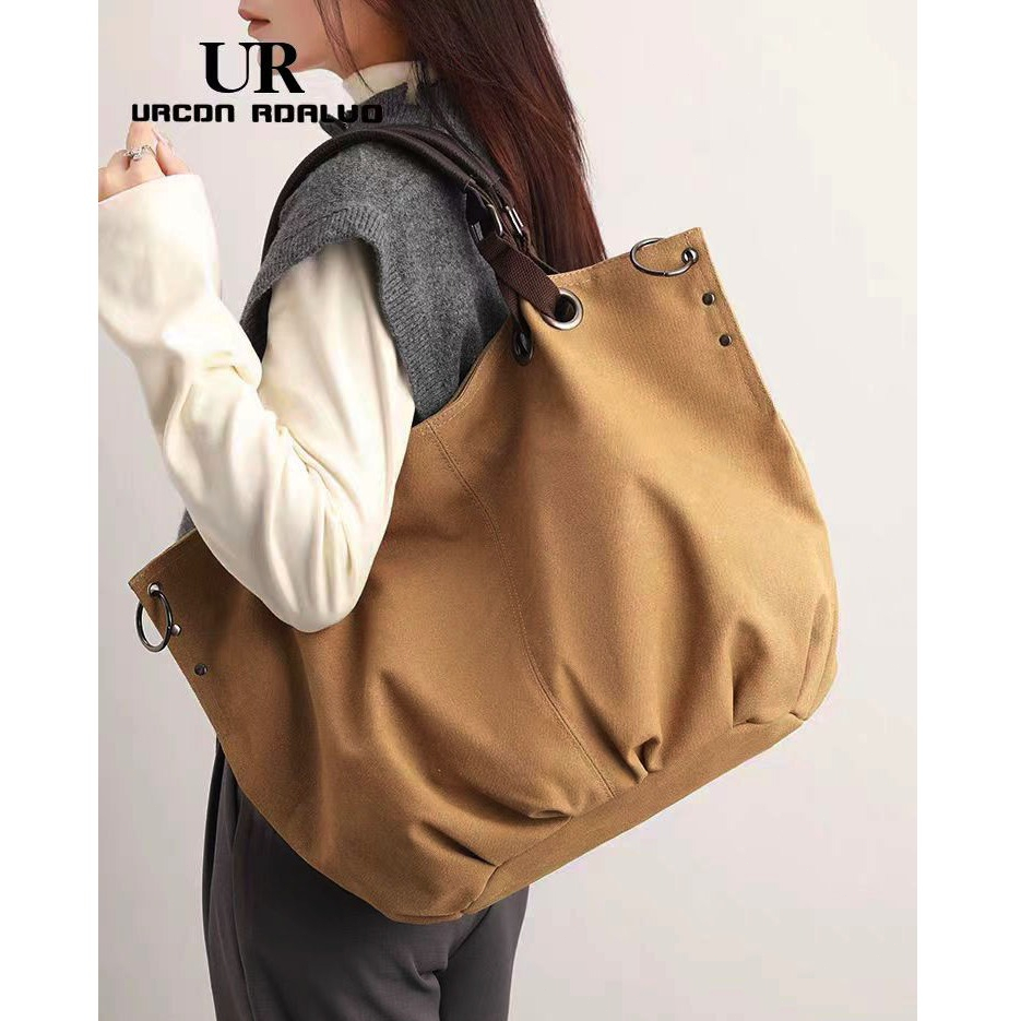 Tas Tote Korea Wanita Tas Kanvas Kapasitas Besar Tas Bahu Tas Selempang Tas Besar