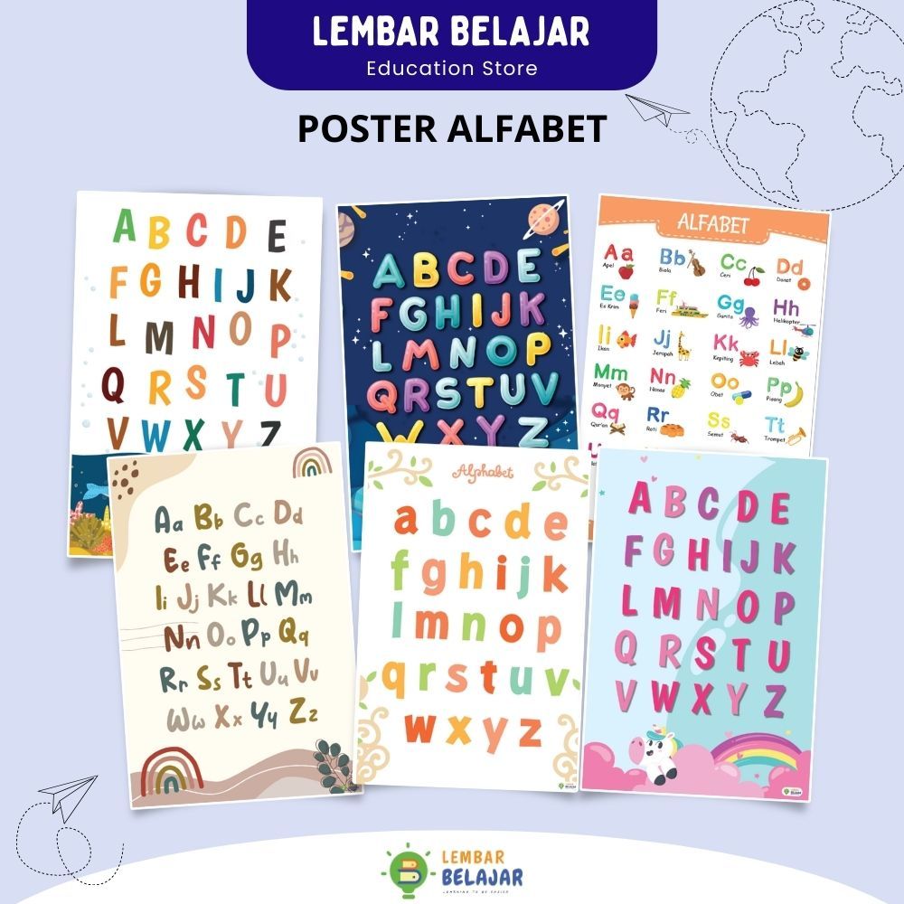 Lembar Belajar Poster Edukasi Alfabet - Abjad Besar dan Kecil