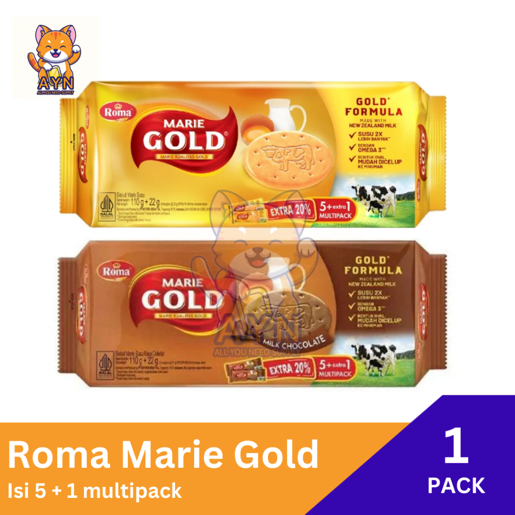 

Roma Marie Gold Biskuit Marie Susu | Cokelat [ 1 pack isi 6 pcs ]