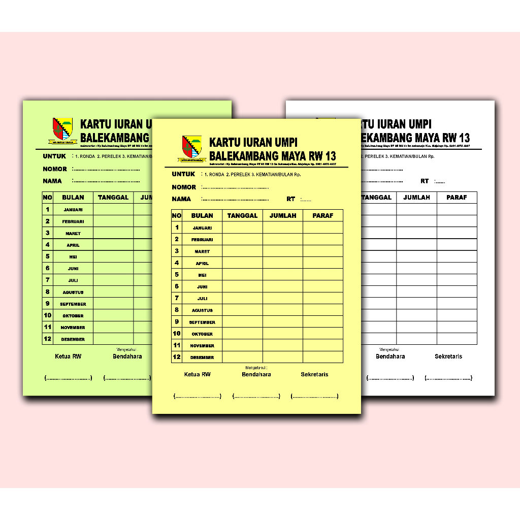 

KARTU Iuran/Spp/Bayaran/Rekam Medik Dll Ukuran A6 Bisa Costum Sesuai Kebutuhan