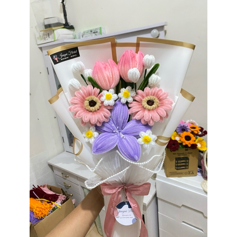 bouqet bunga kawat bulu/ bouqet medium/ kado unik