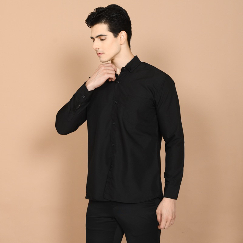 kemeja pria original baju kemeja kemeja polos Hitam pria lengan panjang baju pria premium quality