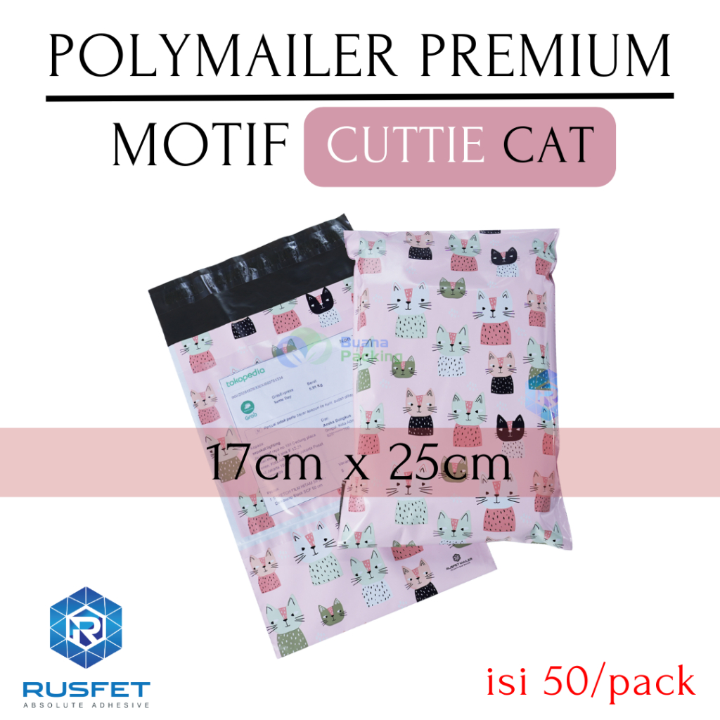 

RUSFET AMPLOP PLASTIK POLYMAILER POLIMAILER PACKING ONLINE PREMIUM MOTIF CUTTIE CAT 17x25