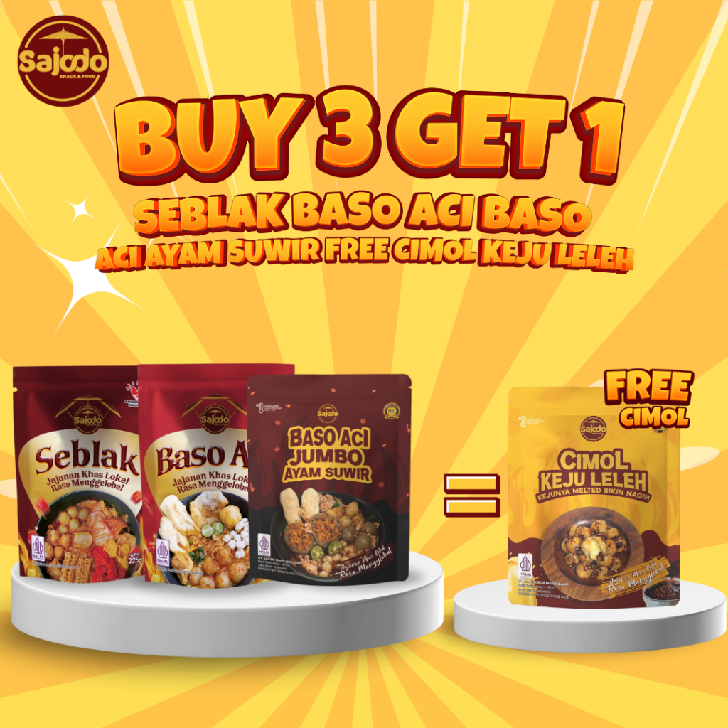 

wadistroalip BUY 3 GET 1 - Seblak,Boci Pum,Boci Suwir,Free Cimol Keju - Sajodo Snack & Food - eds