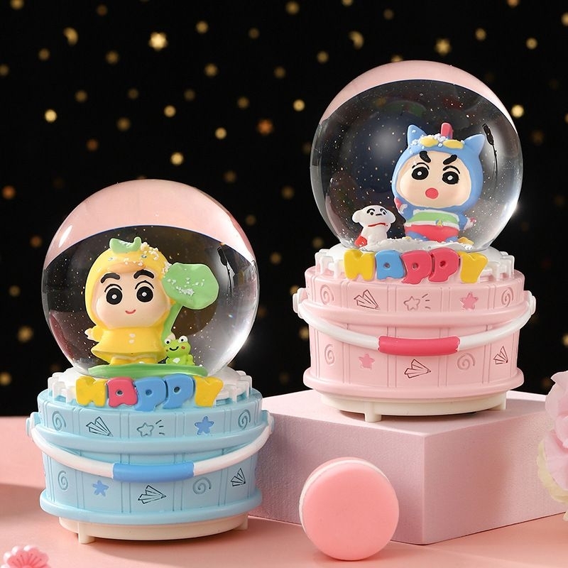 Snowball Shinchan PREMIUM JUMBO Kotak Musik Bola Salju Kristal Music Box Hiasan Meja Lampu Tidur Paj