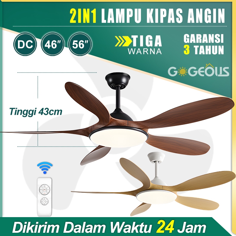 GOGEOUS Lampu Kipas Angin Plafon 56Inci 6Kecepatan 3Warna Besar Kipas Lampu Gantung Plafon Remote
