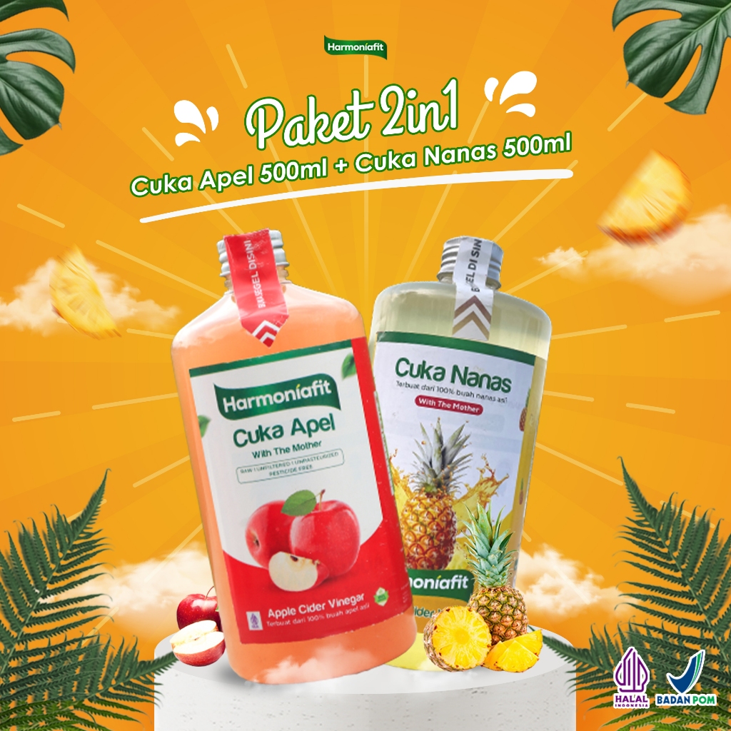

PAKET BUNDLING CUKA APEL CUKA NANAS HEMAT 2IN1 500+500 ML PAKET DIET PAKET SEHAT HARMONIAFIT