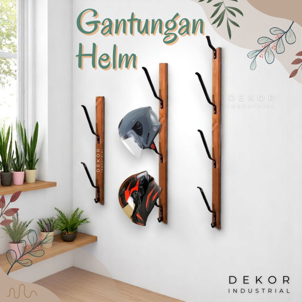 Gantungan Helm Rak Cantolan Helm Besi Kayu Jati Belanda