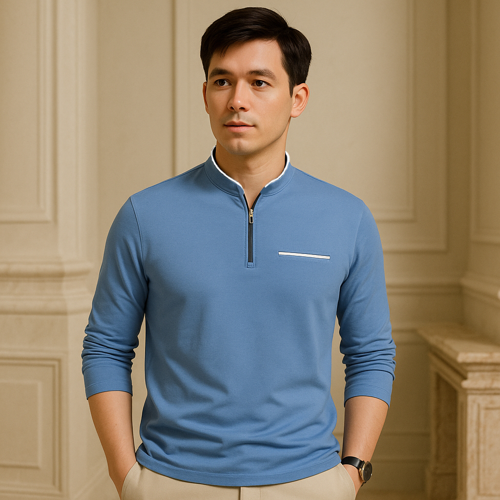 Kaos Kerah Shanghai Sleting Saku Lengan Panjang Resleting / Kaos Pria Lengan Panjang