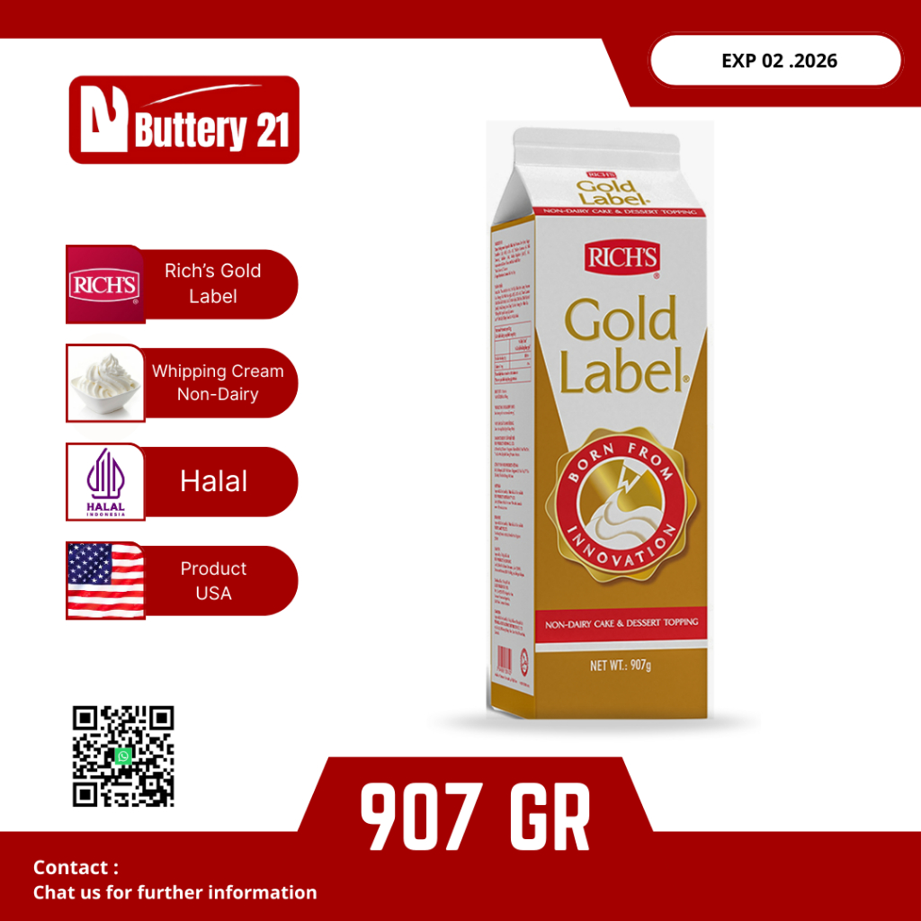 

RICH'S GOLD LABEL WHIPPING CREAM 907 GR/LABEL EMAS 907 GR/WHIP CREAM