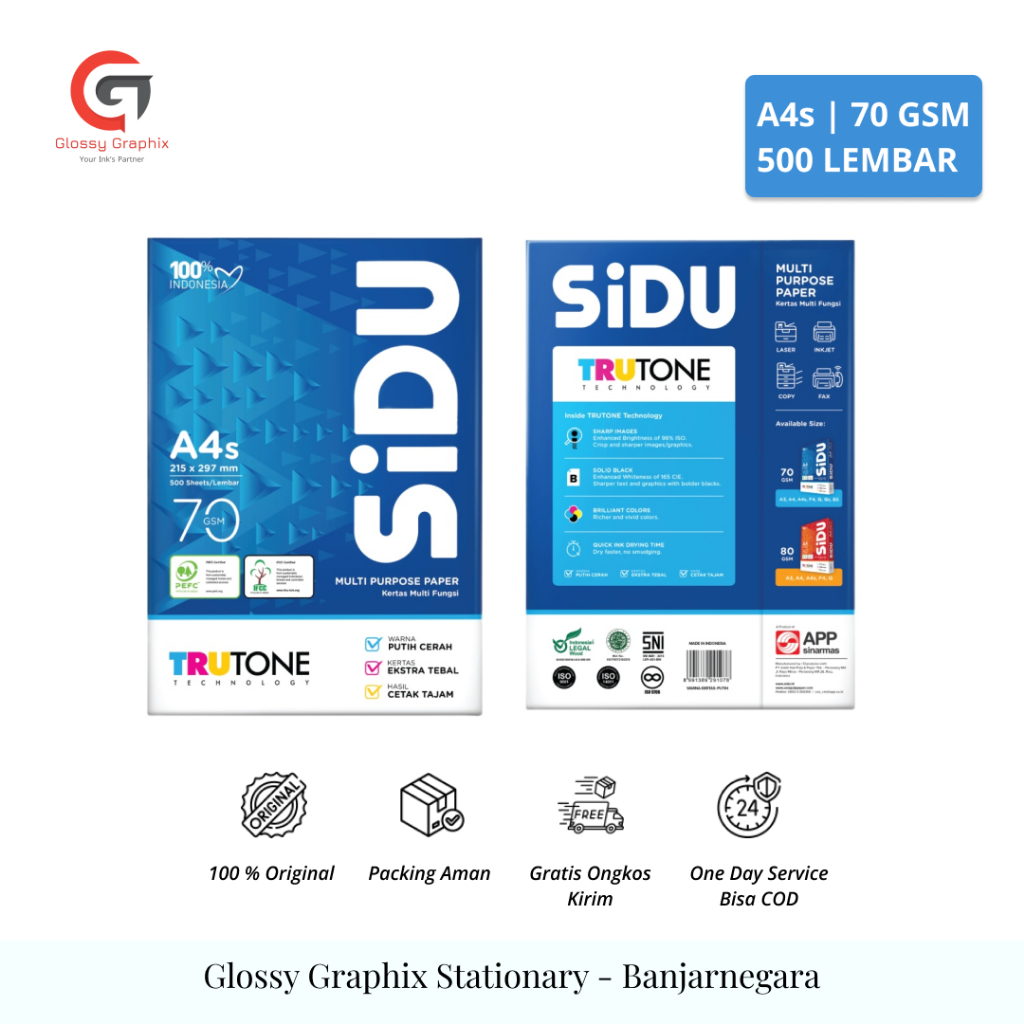 

Kertas HVS Sidu A4s 70 Gsm / 1 Rim HVS Original