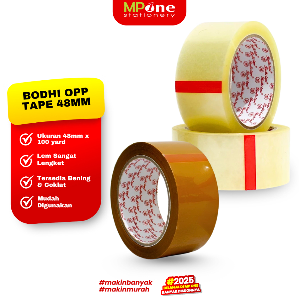

(1 ROLL) Bodhi Opp Tape Bening & Coklat 48mm x 90yard / Lakban Bening Packing BODHI
