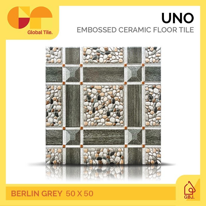 KERAMIK UNO 50 X 50 BERLIN GREY KASAR MOTIF BATU / KERAMIK LANTAI MATTE EMBOSSED TIMBUL BATU ALAM