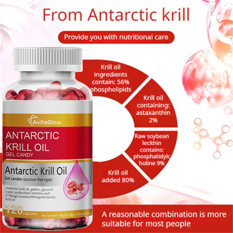 Avitaglow Antarctic Krill Oil Gel Candies 120 Capsules Premium Red Krill Oil Easily Absorbable