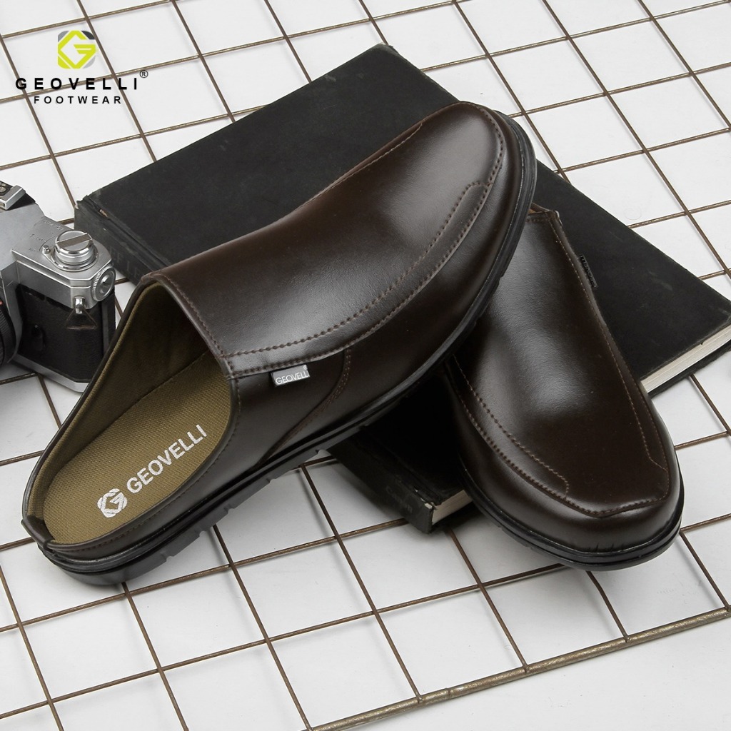 Sepatu Kulit Pria Sandal Slop Cowok Sepatu Bustong Sepatu Formal Gvl. Geovelli Coklat Kopi