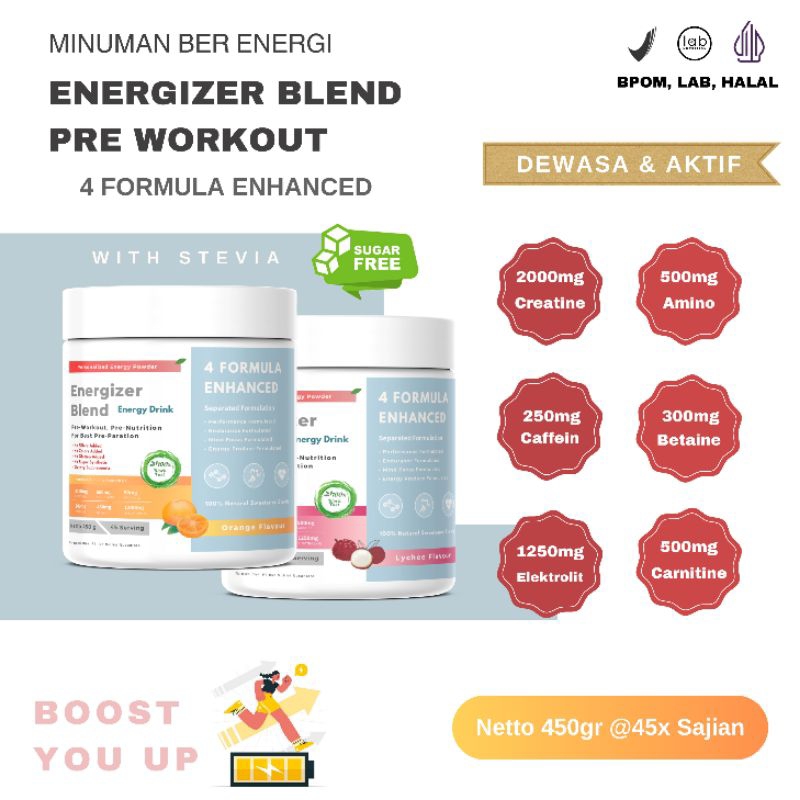 

Infinity Energizer Blend Pre Workout 450 gram 45 serving - Formulasi Penambah Energi