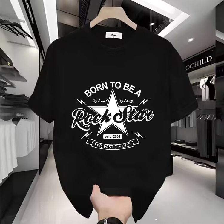 Kaos Distro Premium - Desain Bintang Gothic & Huruf Minimalis / T-Shirt Viral TikTok / Hitam Putih B