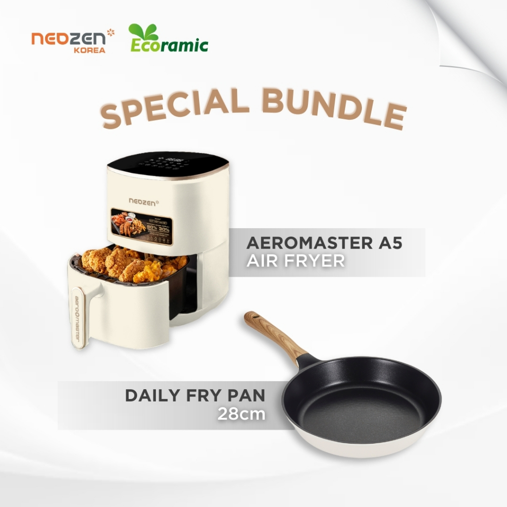Neozen Air Fryer Aeromaster A5 Ivory & Ecoramic Fry Pan Daily 28cm | Air Fryer & Frying Pan Anti Len